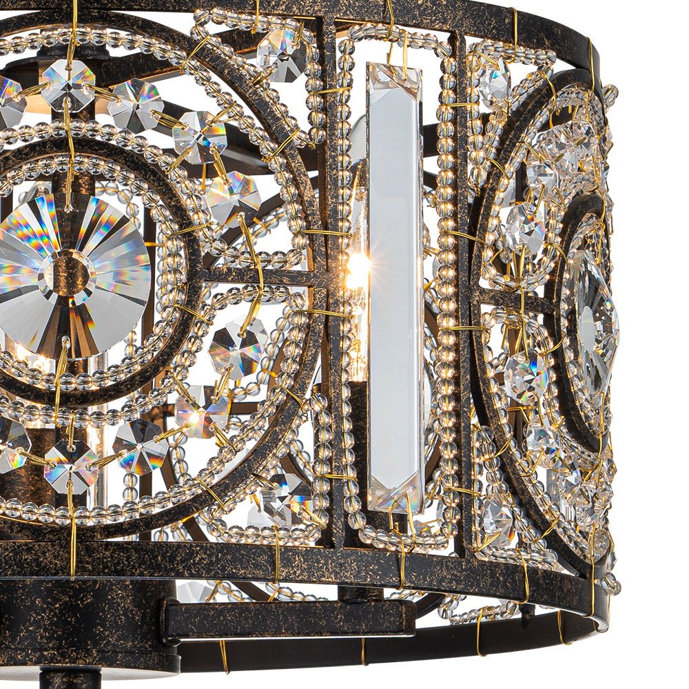 Ceiling Light Crystal Glass 30.0 cm Black Gold Dining Room Vintage Drum Fixture | Thomler