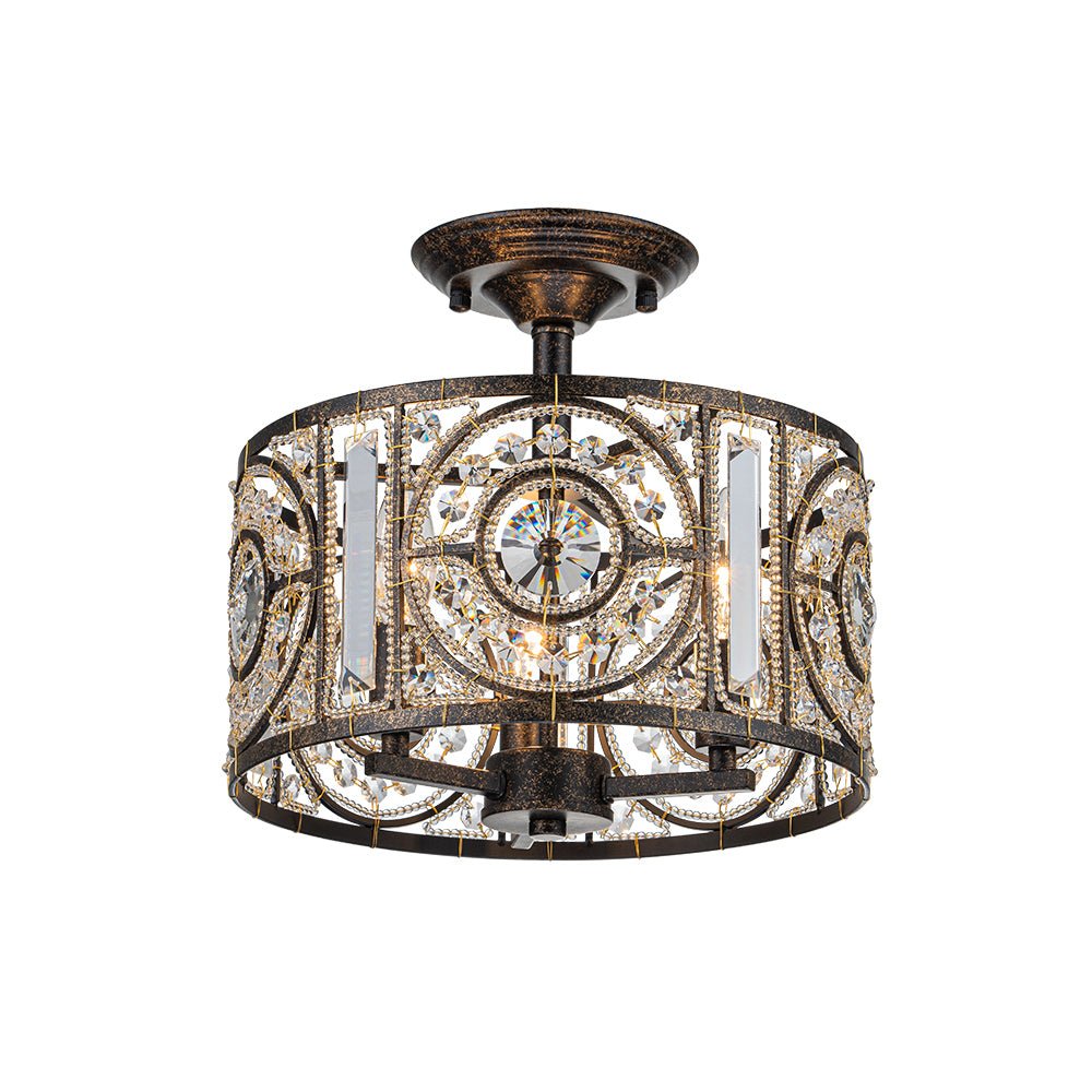 Ceiling Light Crystal Glass 30.0 cm Black Gold Dining Room Vintage Drum Fixture | Thomler
