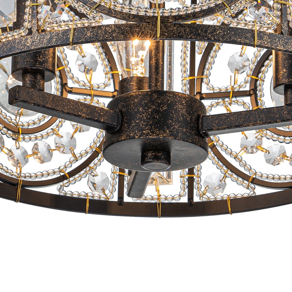 Ceiling Light Crystal Glass 30.0 cm Black Gold Dining Room Vintage Drum Fixture | Thomler