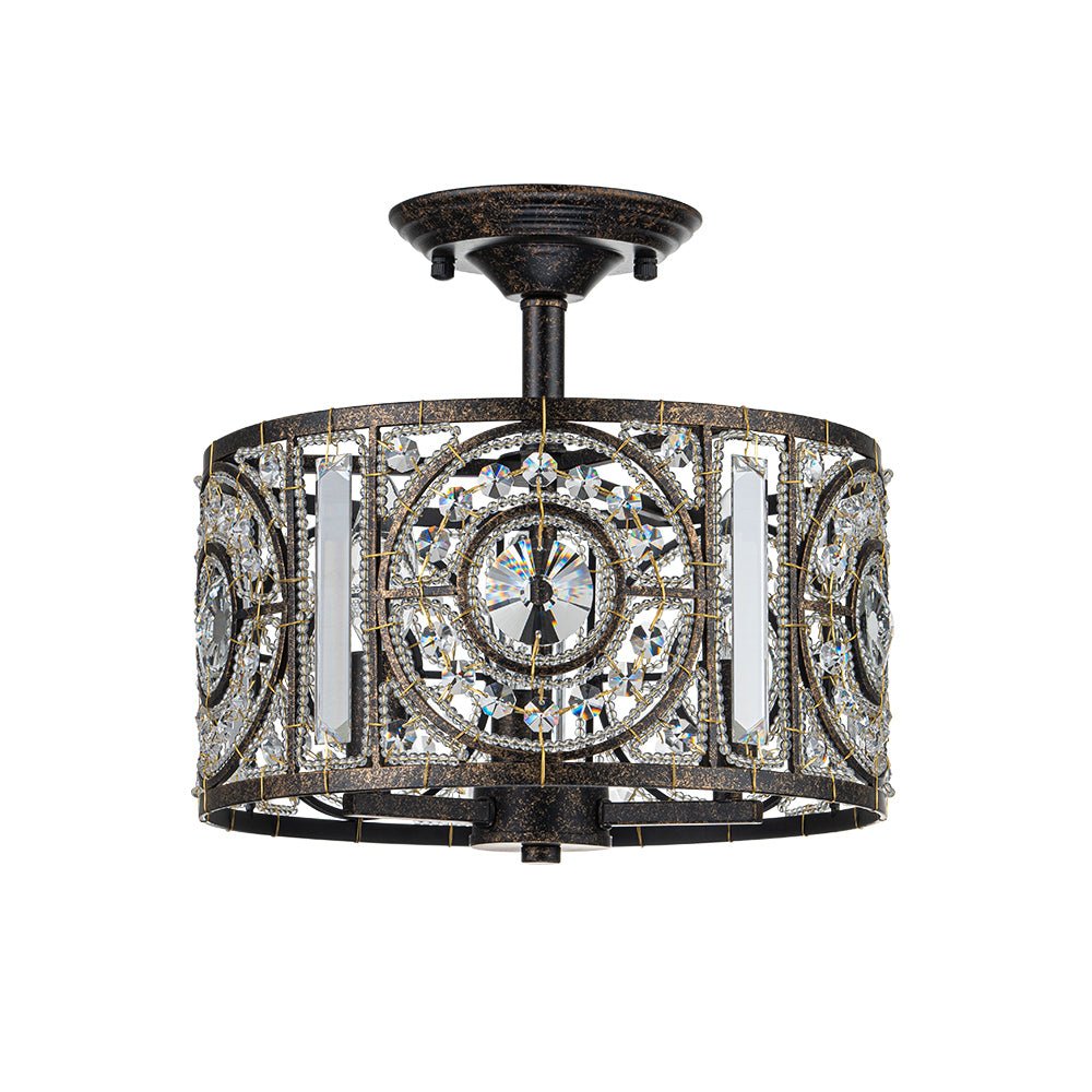 Ceiling Light Crystal Glass 30.0 cm Black Gold Dining Room Vintage Drum Fixture | Thomler