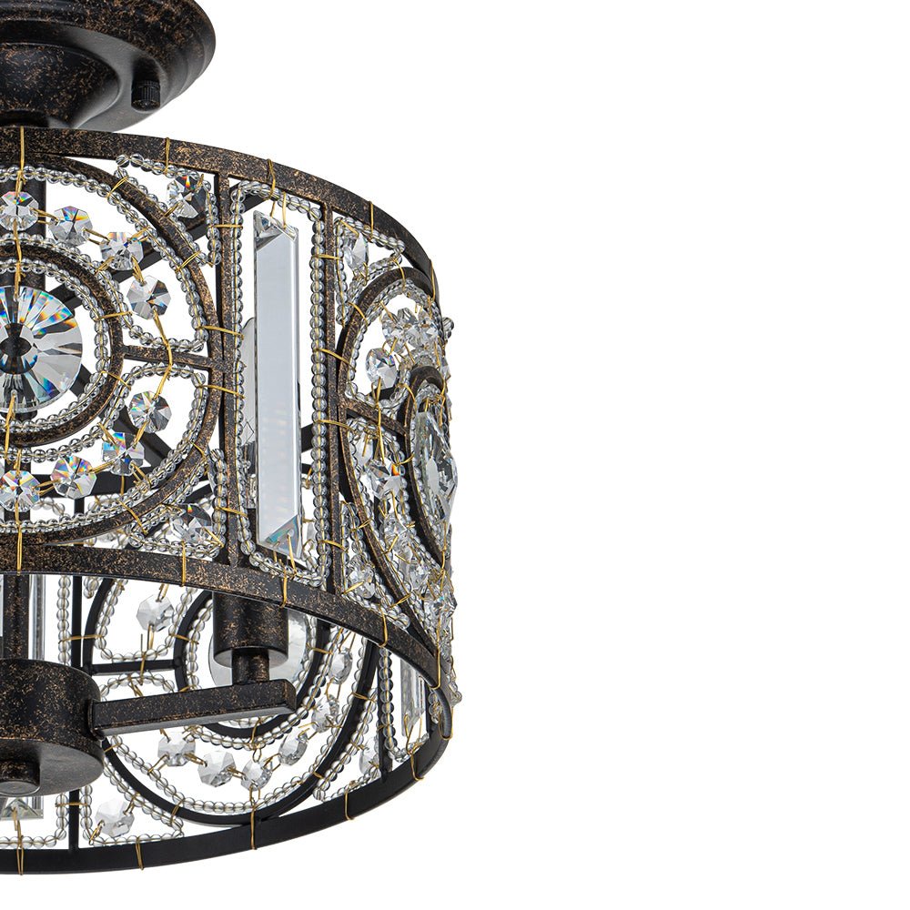 Ceiling Light Crystal Glass 30.0 cm Black Gold Dining Room Vintage Drum Fixture | Thomler
