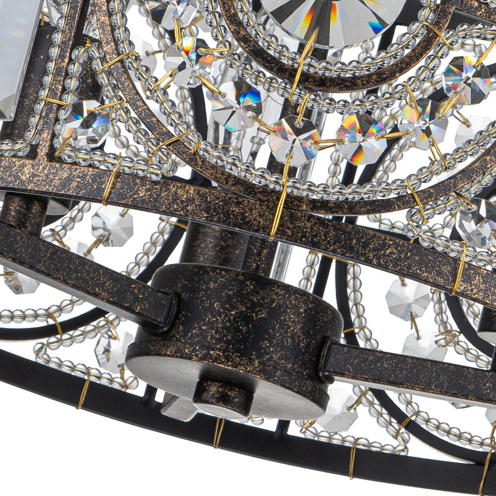Ceiling Light Crystal Glass 30.0 cm Black Gold Dining Room Vintage Drum Fixture | Thomler