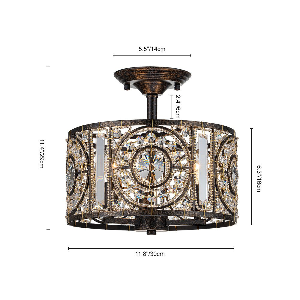 Ceiling Light Crystal Glass 30.0 cm Black Gold Dining Room Vintage Drum Fixture | Thomler