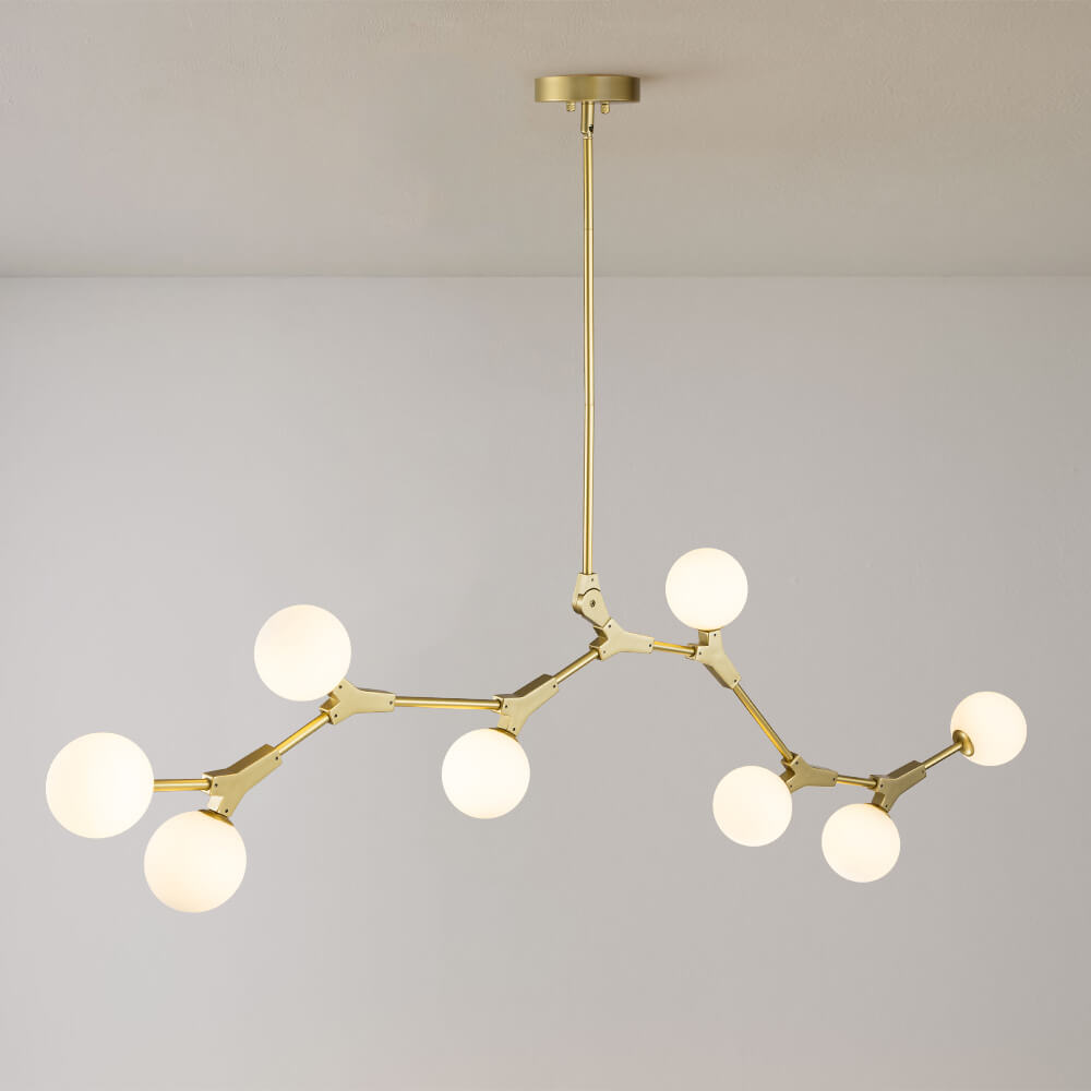 Eight-Light Glass Sphere Dining Room Chandelier with Adjustable Rod – Metal Frame – Hardwired Modern Fixture for Kitchen Island & Entryway | Thomler