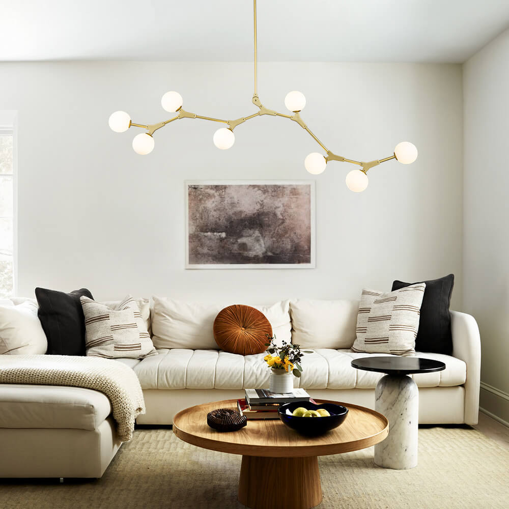 Eight-Light Glass Sphere Dining Room Chandelier with Adjustable Rod – Metal Frame – Hardwired Modern Fixture for Kitchen Island & Entryway | Thomler