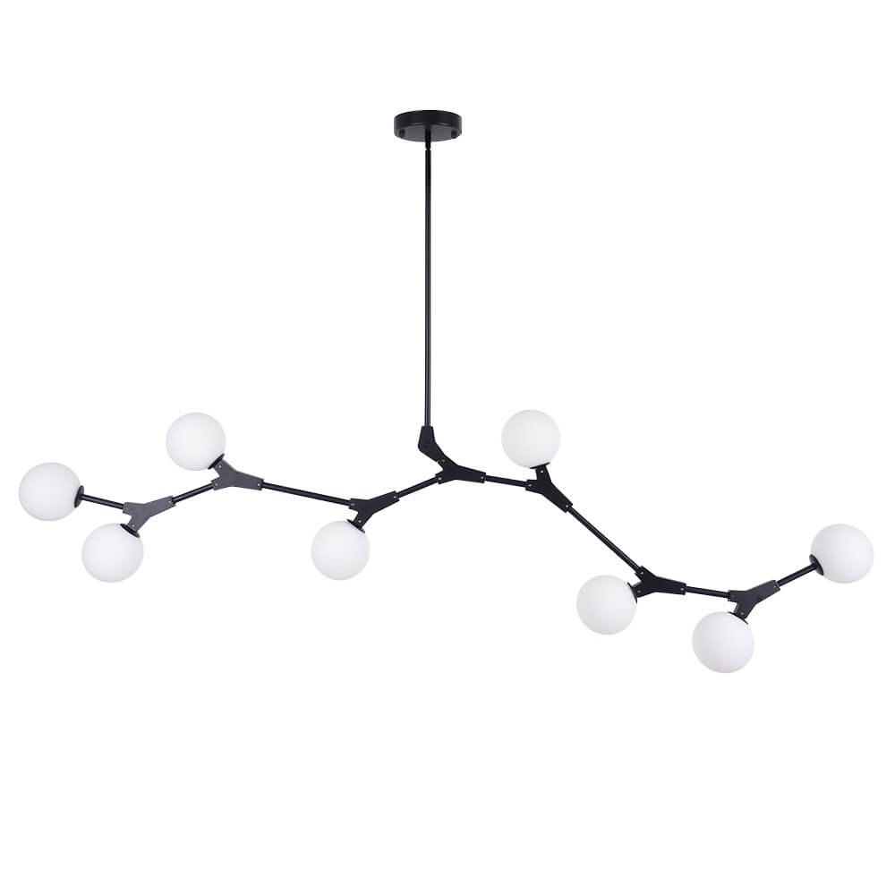 Eight-Light Glass Sphere Dining Room Chandelier with Adjustable Rod – Metal Frame – Hardwired Modern Fixture for Kitchen Island & Entryway | Thomler
