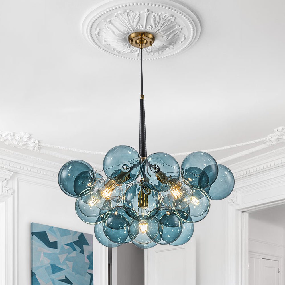 6-Light Sapphire Orb Suspended Fixture with Brass Hardware and LED Bulbs for Dining Room & Entryway | Thomler