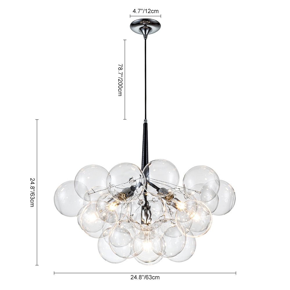 Pendant Light Glass Sphere Cluster 63.0 cm Chrome Dining Room Bubble Chandelier Adjustable Hanging Ceiling Light | Thomler