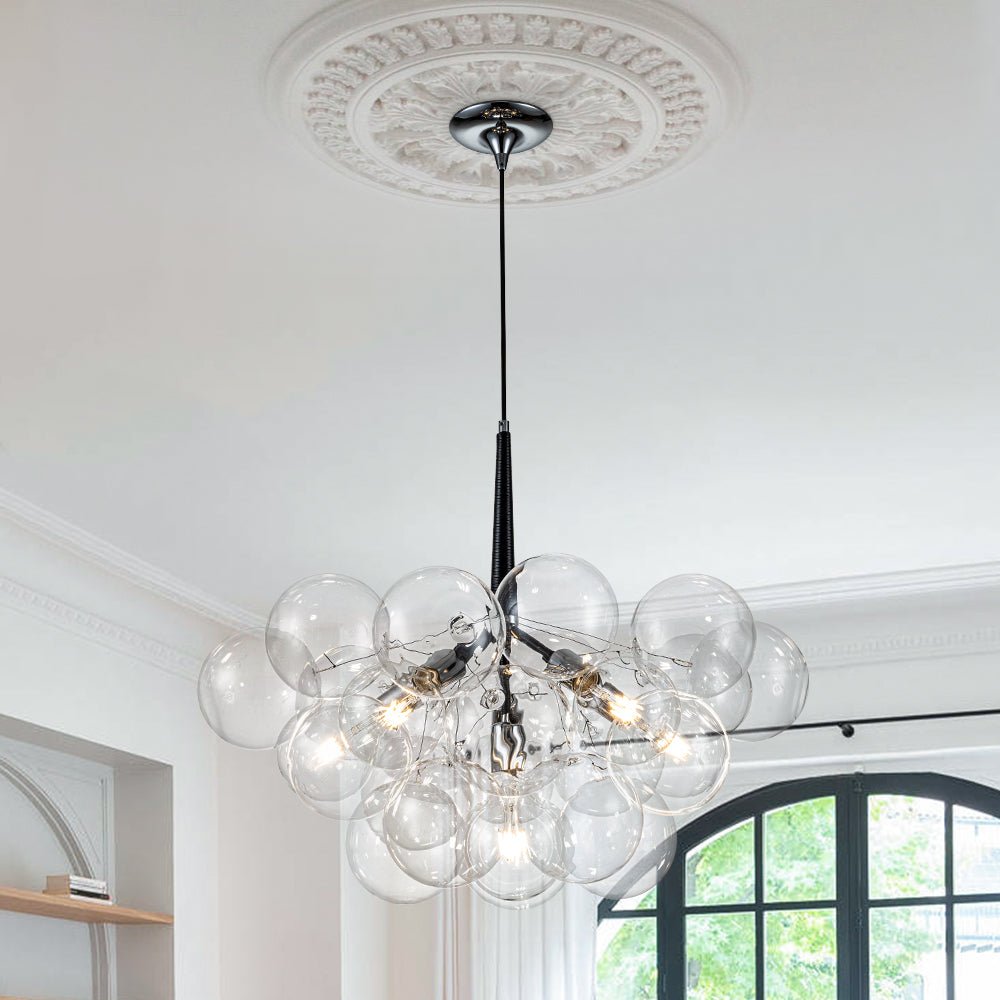 Pendant Light Glass Sphere Cluster 63.0 cm Chrome Dining Room Bubble Chandelier Adjustable Hanging Ceiling Light | Thomler