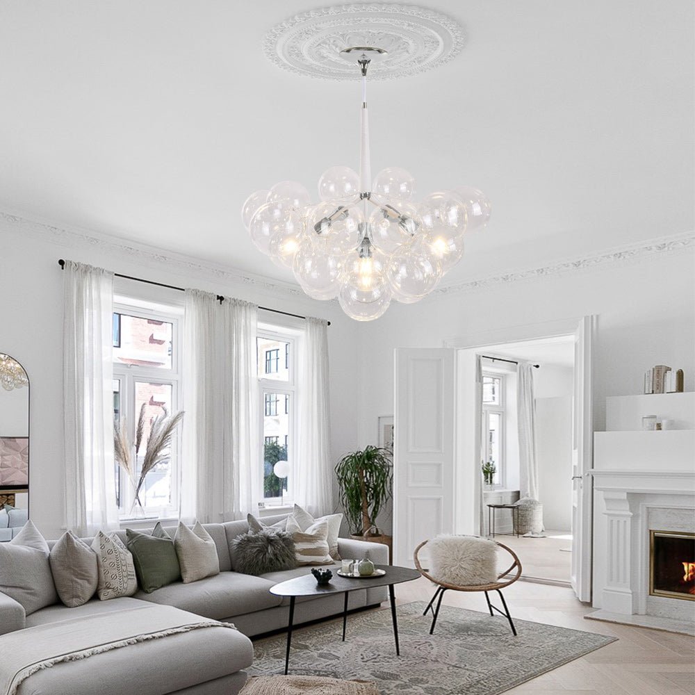 Pendant Light Glass Sphere Cluster 63.0 cm Chrome Dining Room Bubble Chandelier Adjustable Hanging Ceiling Light | Thomler