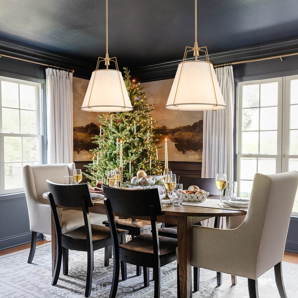 Tapered Fabric Drum Lantern Chandelier with Adjustable Height for Dining Room & Entryway | Thomler