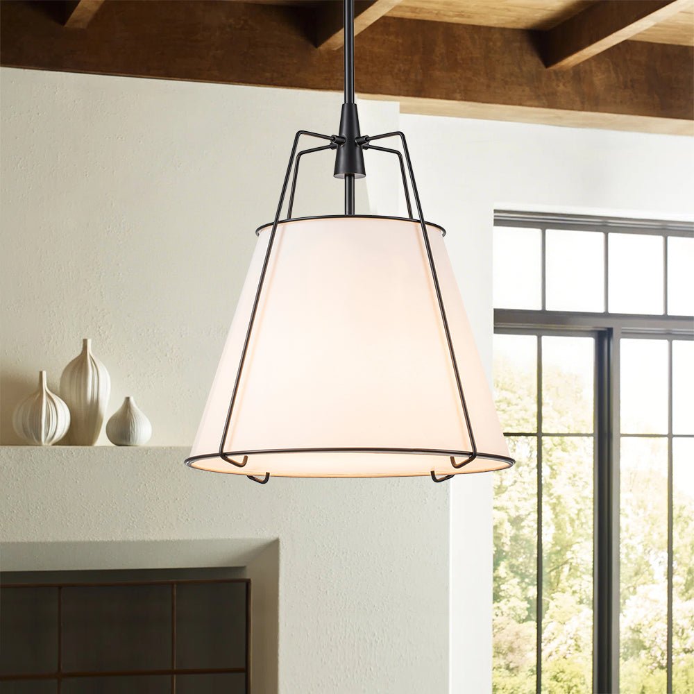 Tapered Fabric Drum Lantern Chandelier with Adjustable Height for Dining Room & Entryway | Thomler