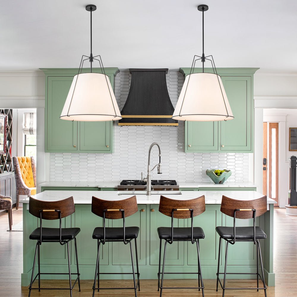 Tapered Fabric Drum Lantern Chandelier with Adjustable Height for Dining Room & Entryway | Thomler