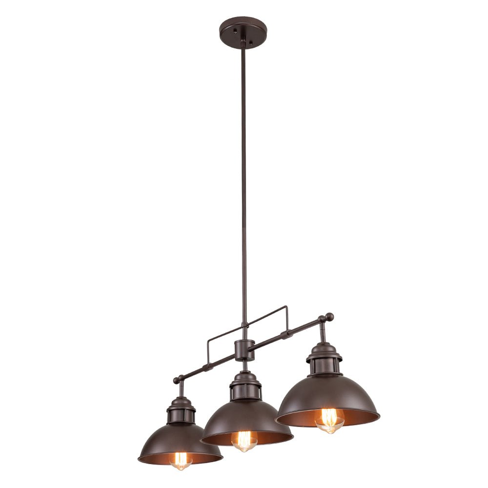 Industrial Kitchen Island Chandelier with Adjustable Drop Rods & Three Dome Shades for Dining Room Hardwired Ceiling Fixture | Thomler