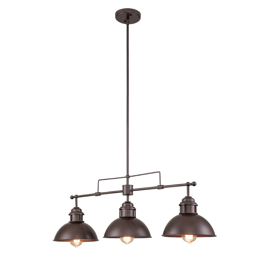Industrial Kitchen Island Chandelier with Adjustable Drop Rods & Three Dome Shades for Dining Room Hardwired Ceiling Fixture | Thomler