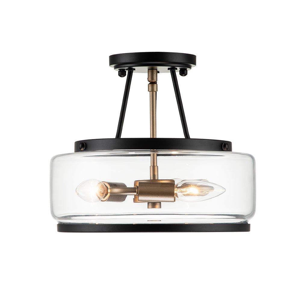 3-Light Clear Glass Ceiling Light Fixture Black Brass Farmhouse Drum Shade for Kitchen Bedroom Entryway Hallway Laundry Dining Room | Thomler