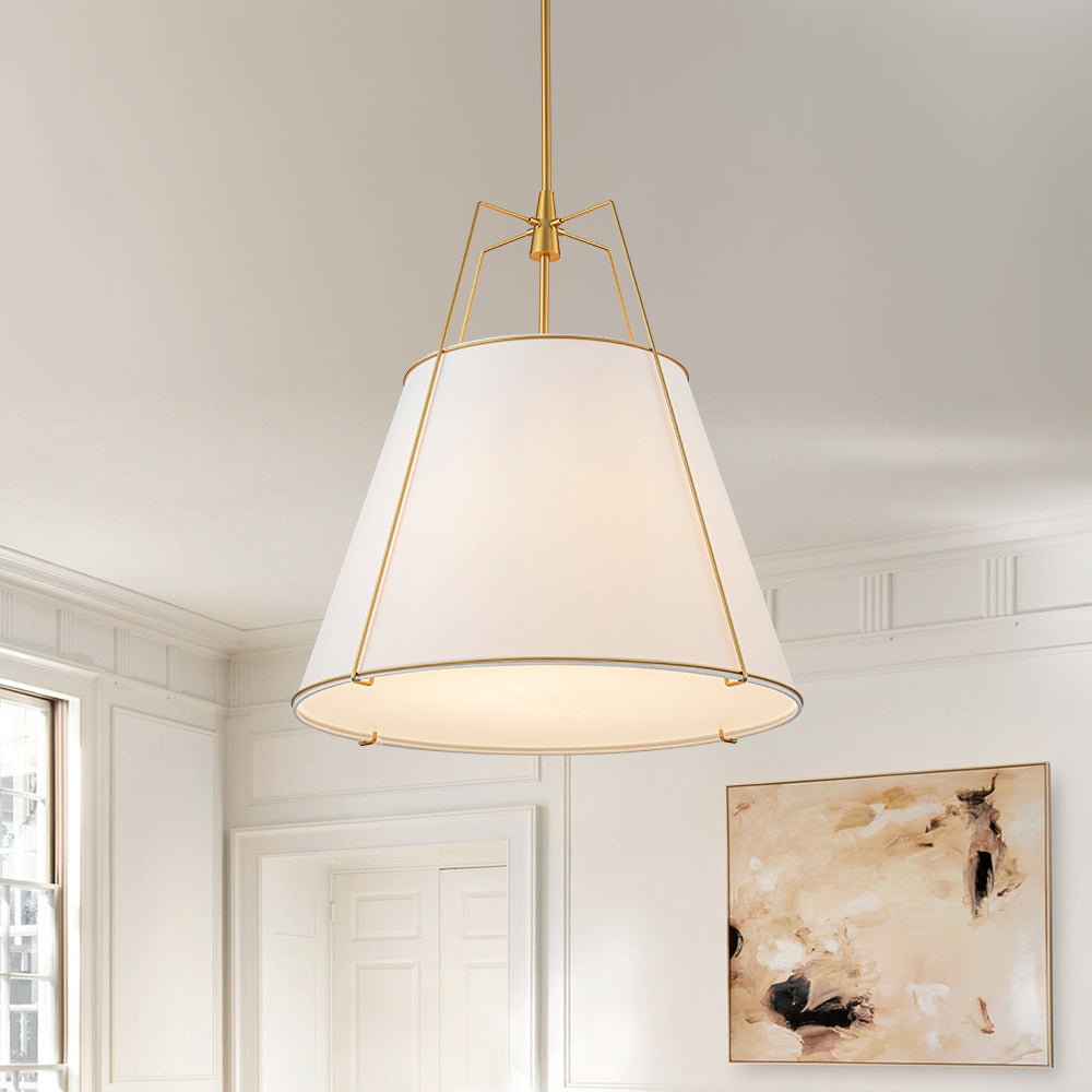 Tapered Fabric Drum Lantern Chandelier with Adjustable Height for Dining Room & Entryway | Thomler