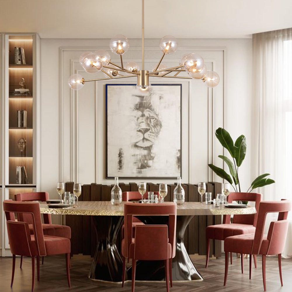 15-Light Linear Chandelier with Glass Globes for Dining Room & Living Room | Thomler