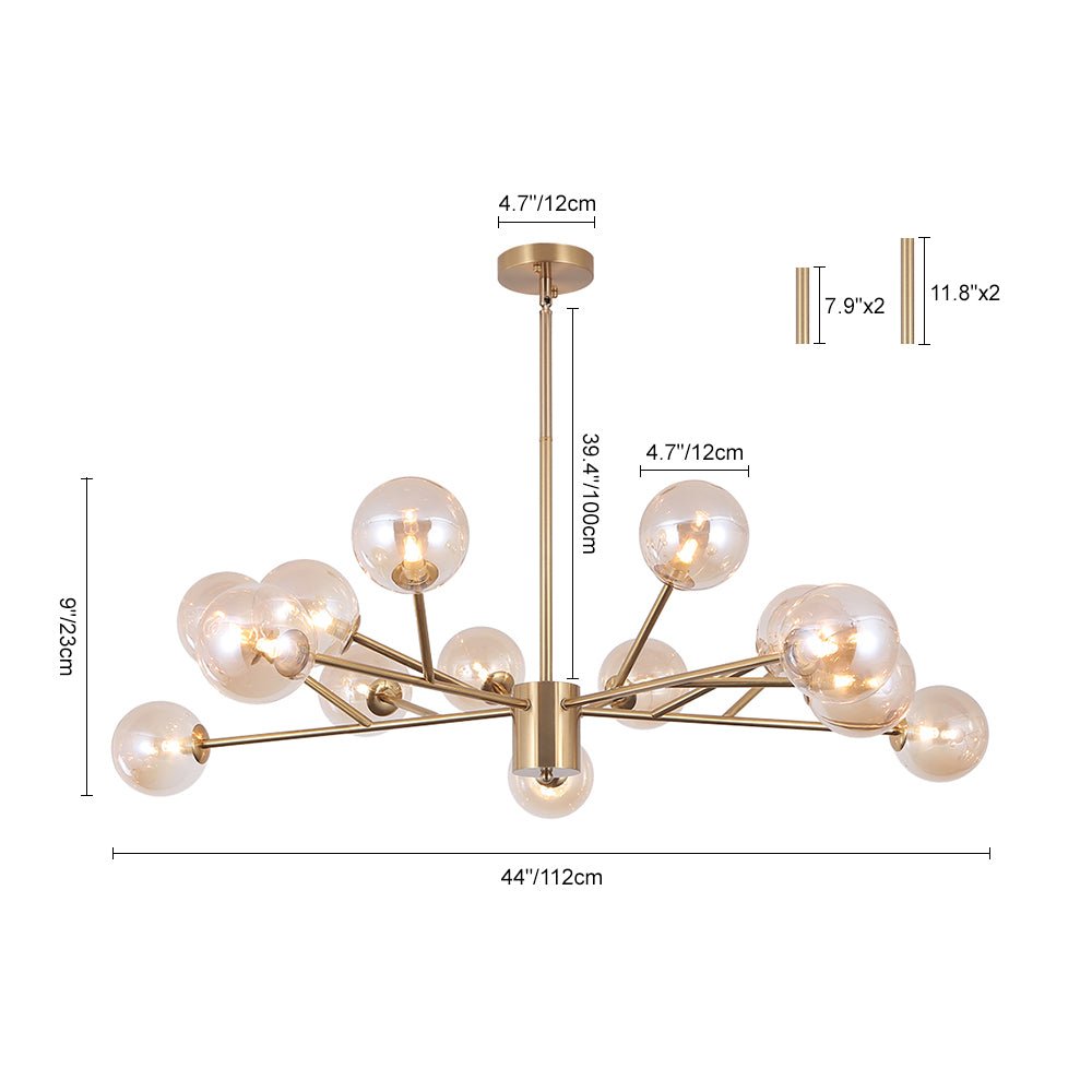 15-Light Linear Chandelier with Glass Globes for Dining Room & Living Room | Thomler