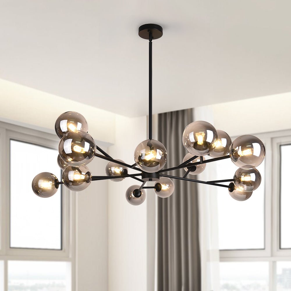 15-Light Linear Chandelier with Glass Globes for Dining Room & Living Room | Thomler