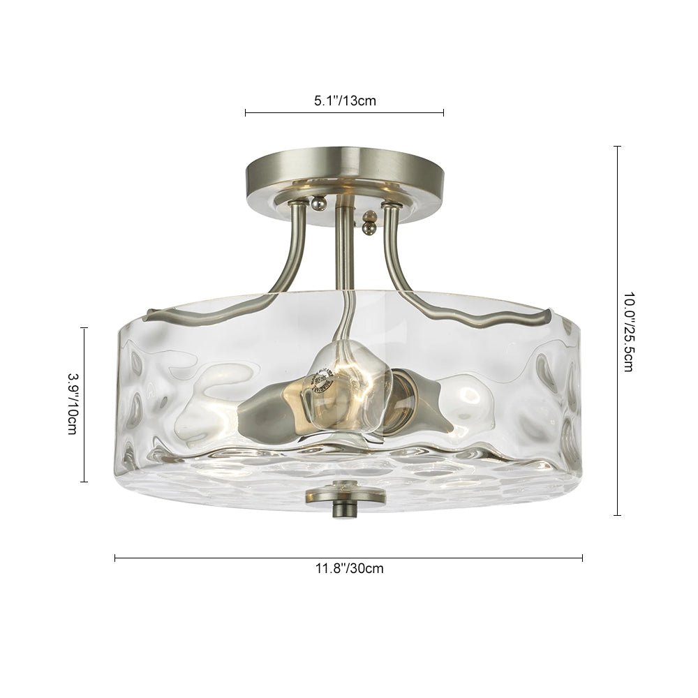 Ceiling Light Hammered Glass 30.0 cm Brushed Nickel Kitchen Hallway Bedroom Semi Flush Mount Drum Lamp | Thomler