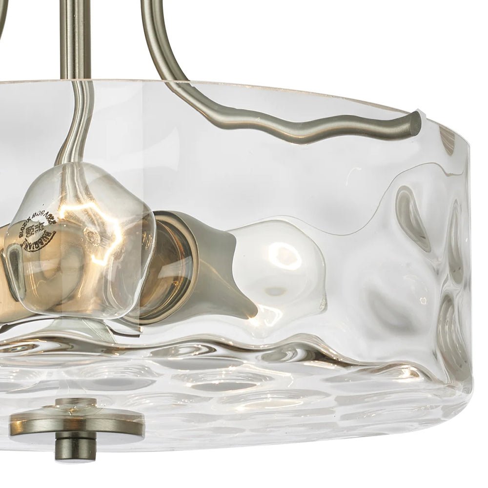 Ceiling Light Hammered Glass 30.0 cm Brushed Nickel Kitchen Hallway Bedroom Semi Flush Mount Drum Lamp | Thomler