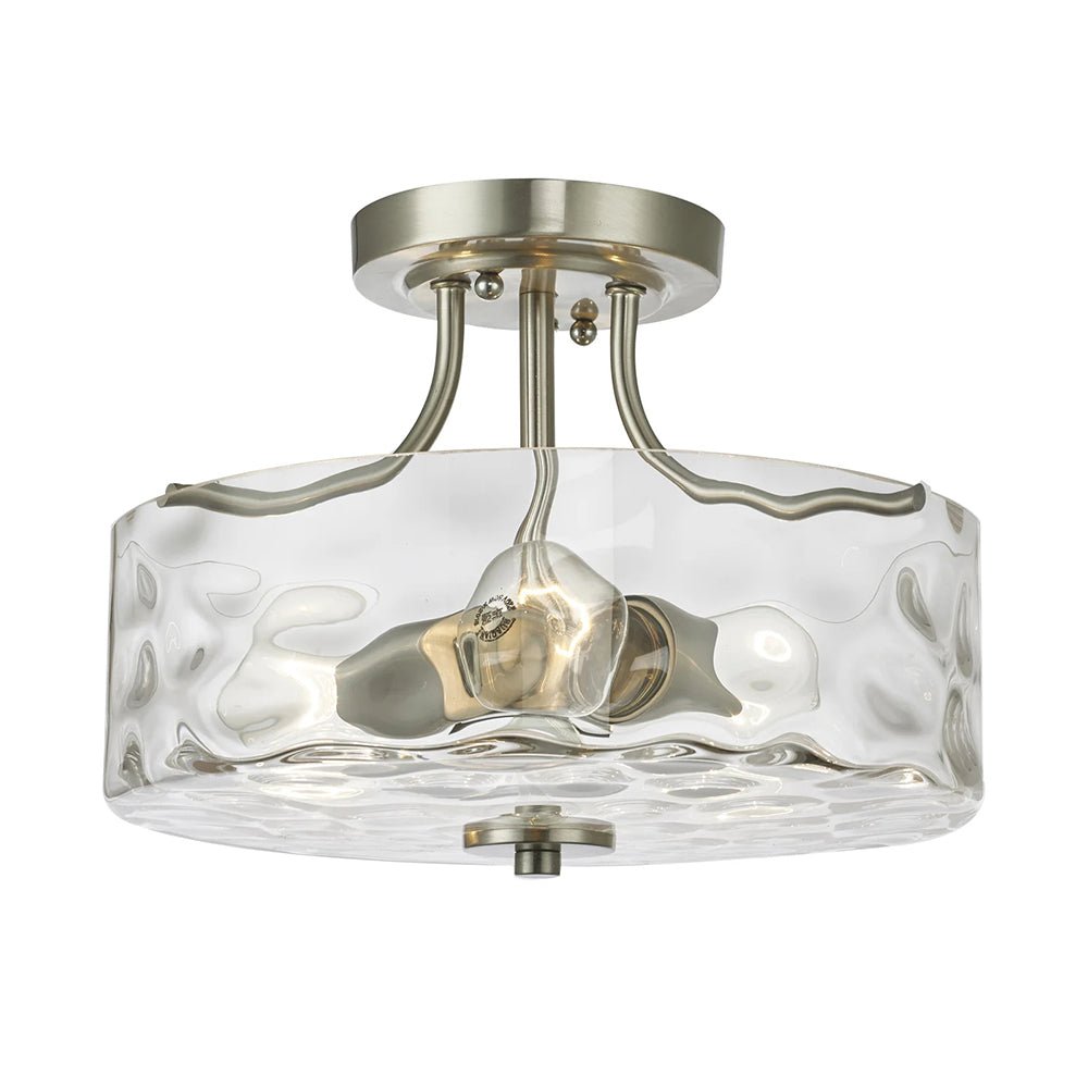Ceiling Light Hammered Glass 30.0 cm Brushed Nickel Kitchen Hallway Bedroom Semi Flush Mount Drum Lamp | Thomler