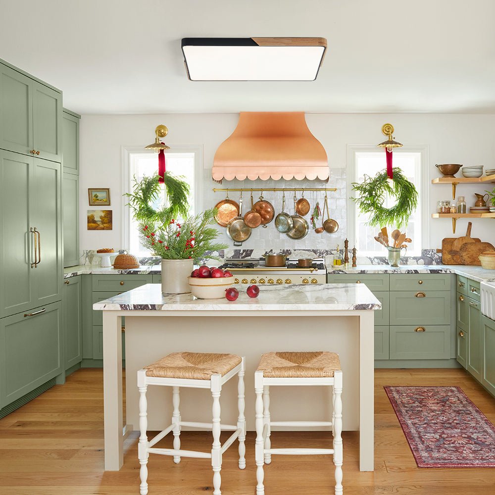 Modern Farmhouse Wood Frame Ceiling Light Fixture - Dimmable LED Low Profile Panel for Kitchen, Living Room, Bedroom - 5 Color | Thomler