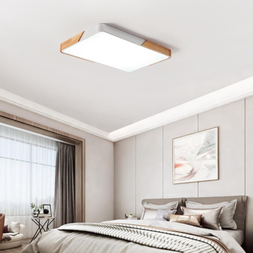 Modern Farmhouse Wood Frame Ceiling Light Fixture - Dimmable LED Low Profile Panel for Kitchen, Living Room, Bedroom - 5 Color | Thomler