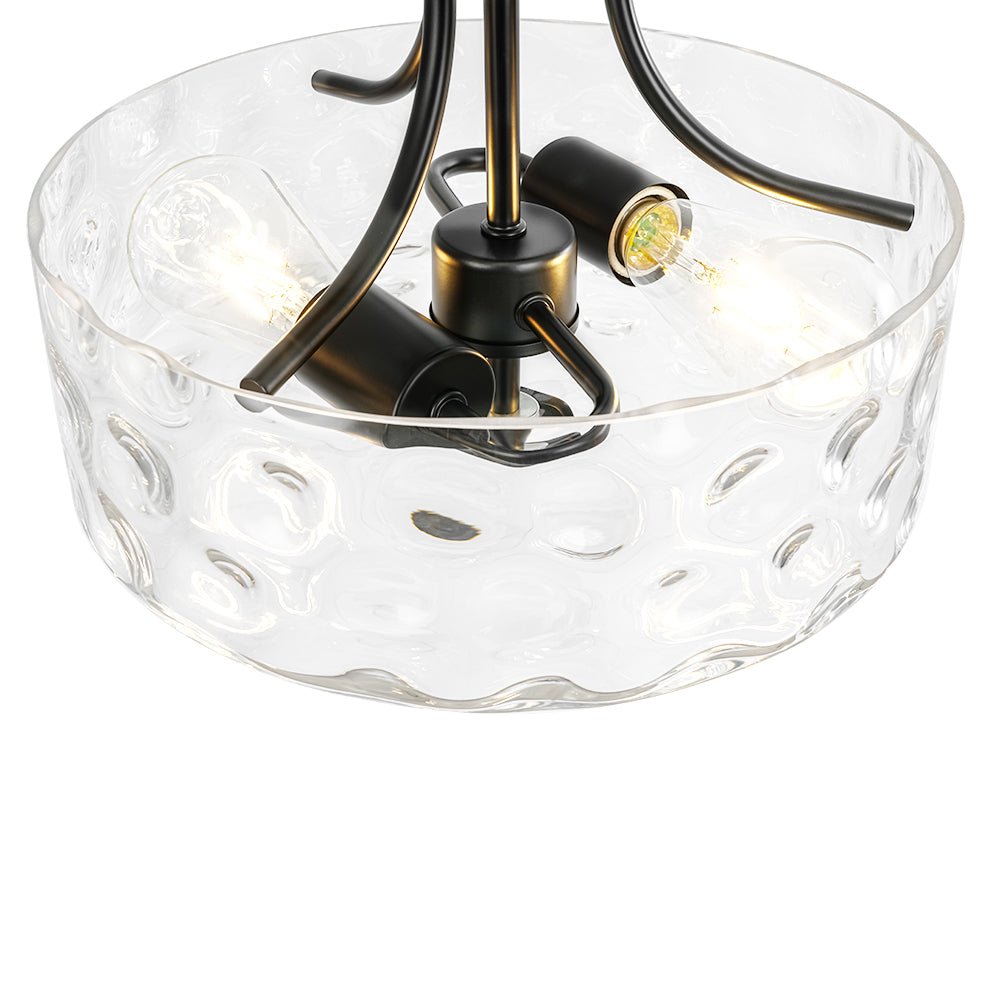 Ceiling Light Hammered Glass Drum 30.0 cm Semi Flush Bathroom Dining Room Hallway Fixture | Thomler
