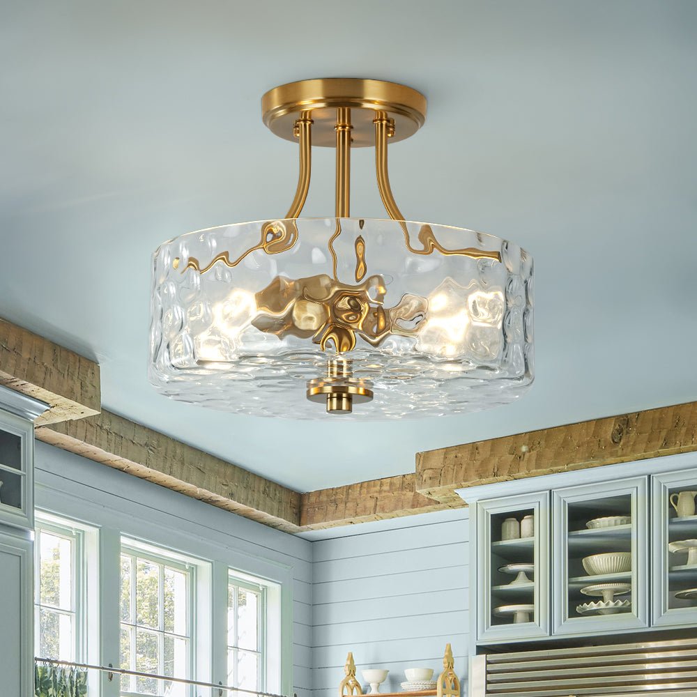 Ceiling Light Hammered Glass Drum 30.0 cm Semi Flush Bathroom Dining Room Hallway Fixture | Thomler