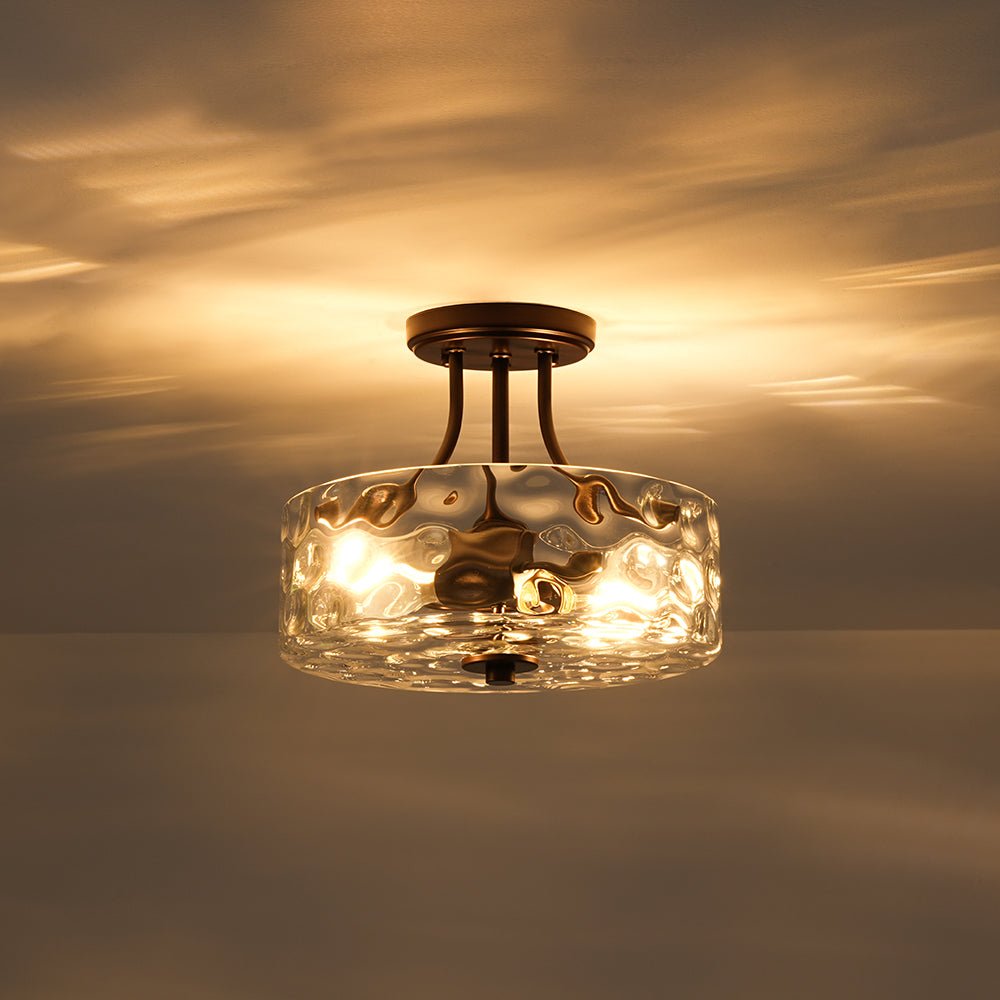 Ceiling Light Hammered Glass Drum 30.0 cm Semi Flush Bathroom Dining Room Hallway Fixture | Thomler