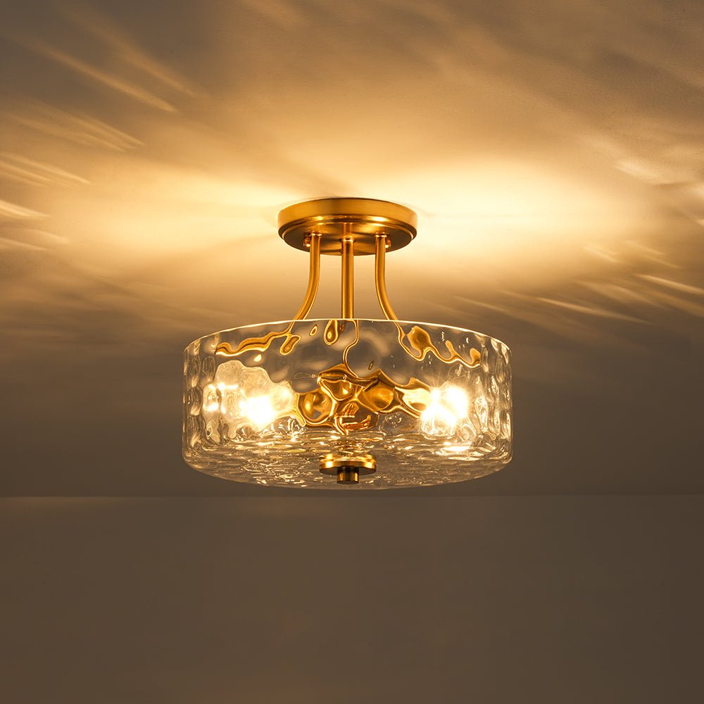 Ceiling Light Hammered Glass Drum 30.0 cm Semi Flush Bathroom Dining Room Hallway Fixture | Thomler
