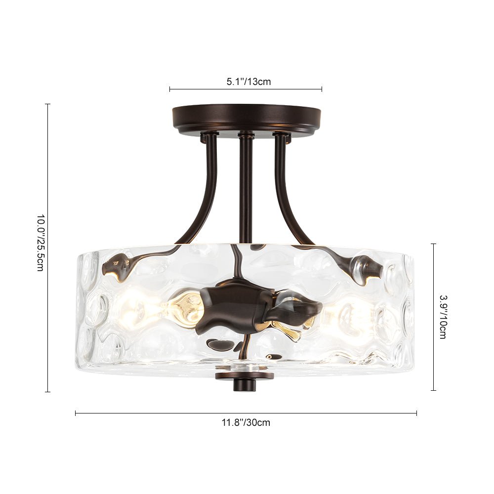 Ceiling Light Hammered Glass Drum 30.0 cm Semi Flush Bathroom Dining Room Hallway Fixture | Thomler
