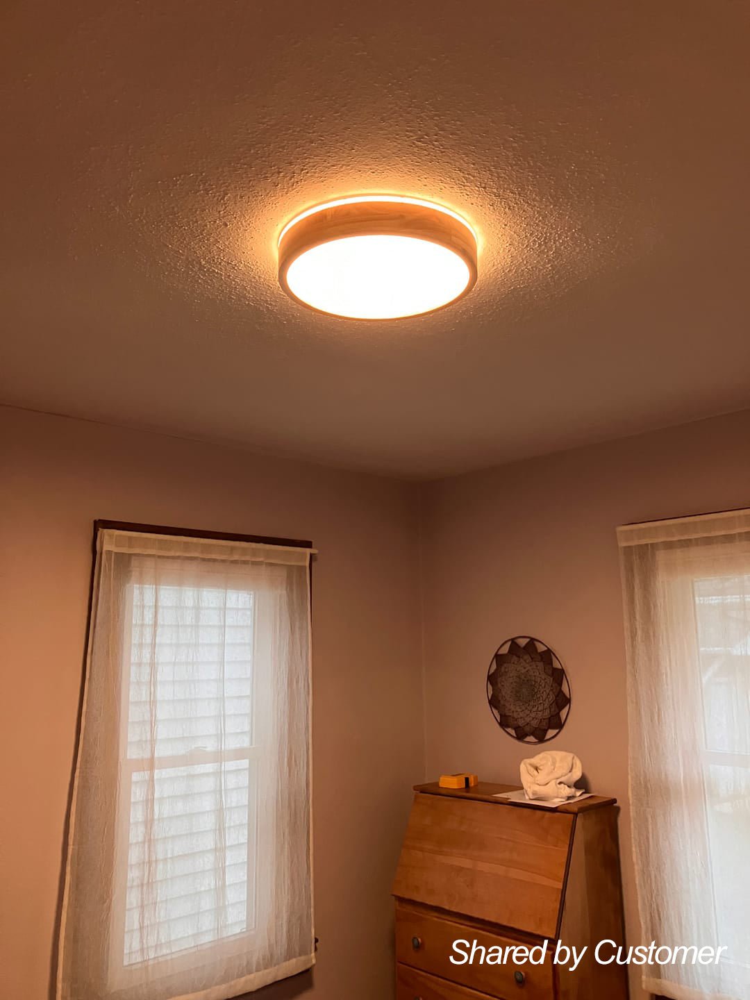 Dimmable Hardwired Ceiling Light Fixture Wood Rim Acrylic Shade 5-Color Temperature Adjustable LED Module for Kitchen Bedroom Living Room | Thomler