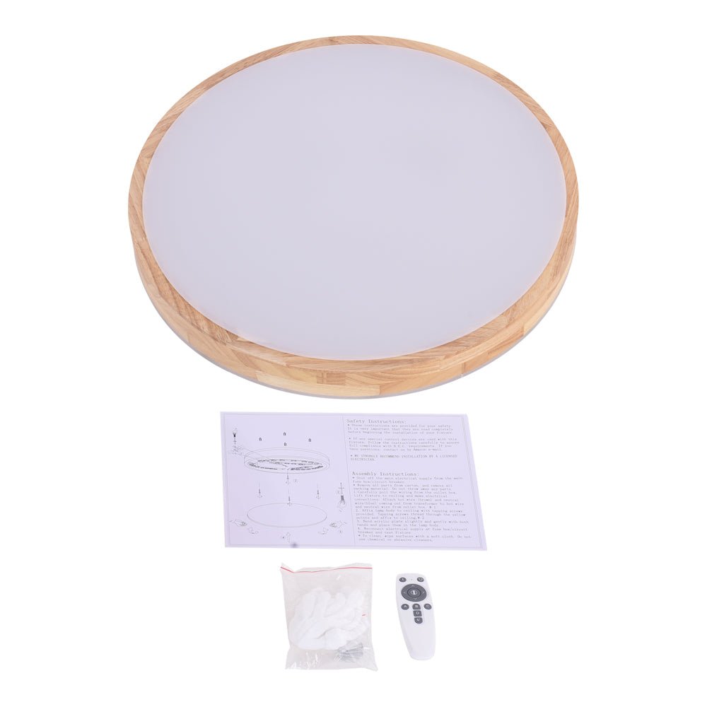 Dimmable Hardwired Ceiling Light Fixture Wood Rim Acrylic Shade 5-Color Temperature Adjustable LED Module for Kitchen Bedroom Living Room | Thomler