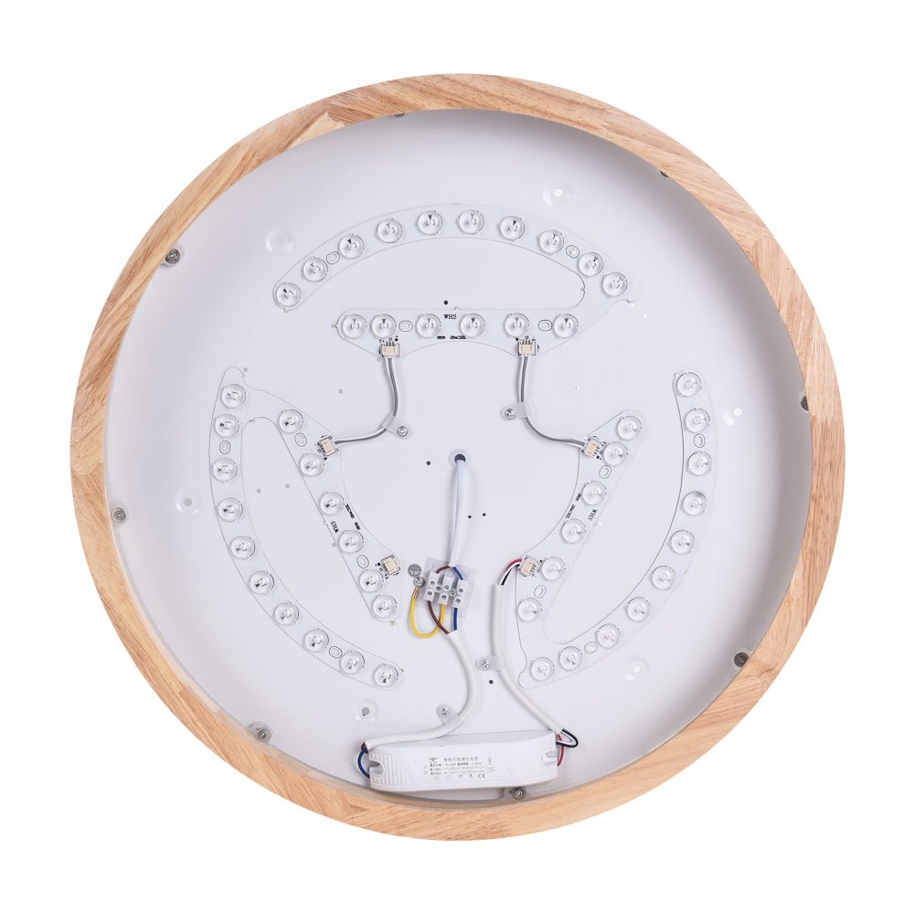 Dimmable Hardwired Ceiling Light Fixture Wood Rim Acrylic Shade 5-Color Temperature Adjustable LED Module for Kitchen Bedroom Living Room | Thomler