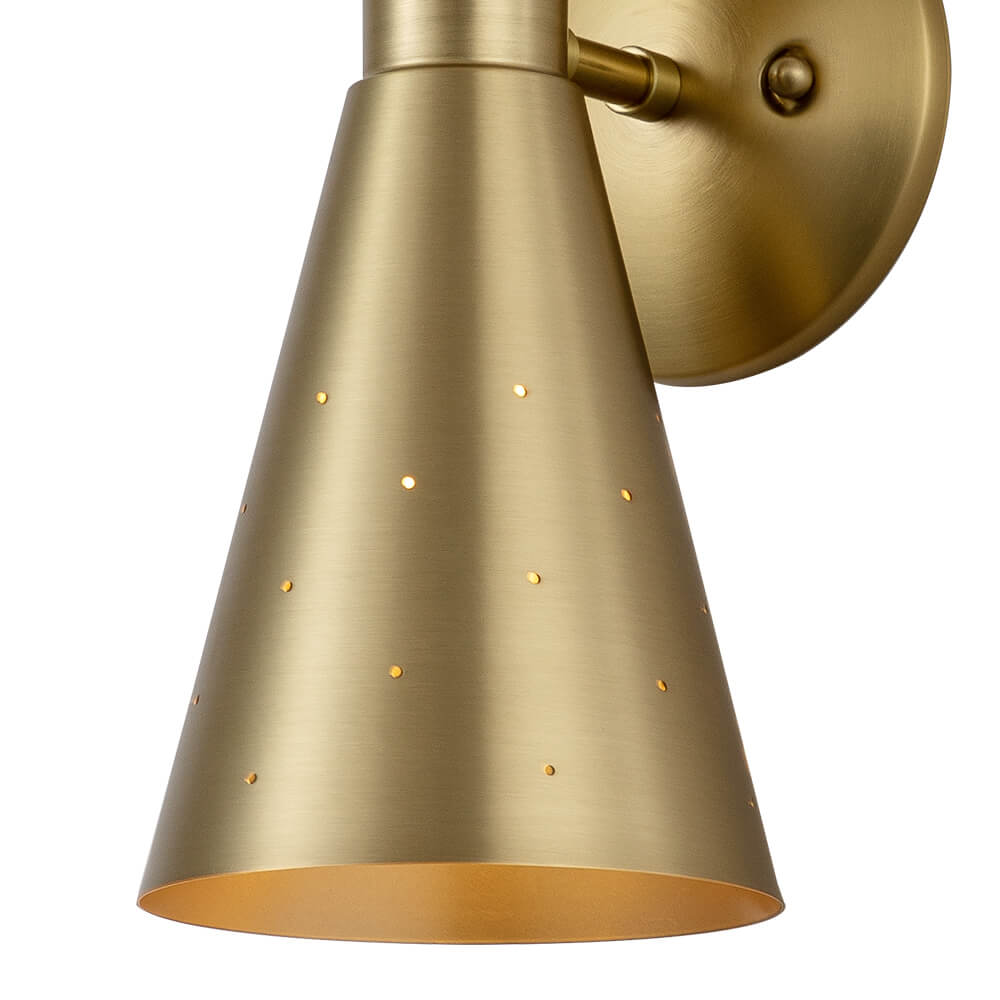 Perforated Metal Wall Light Fixture Dual Cone Sconce Brass Nickel Hardwired Uplight Downlight Bedroom Bathroom Hallway Entryway Ambient | Thomler