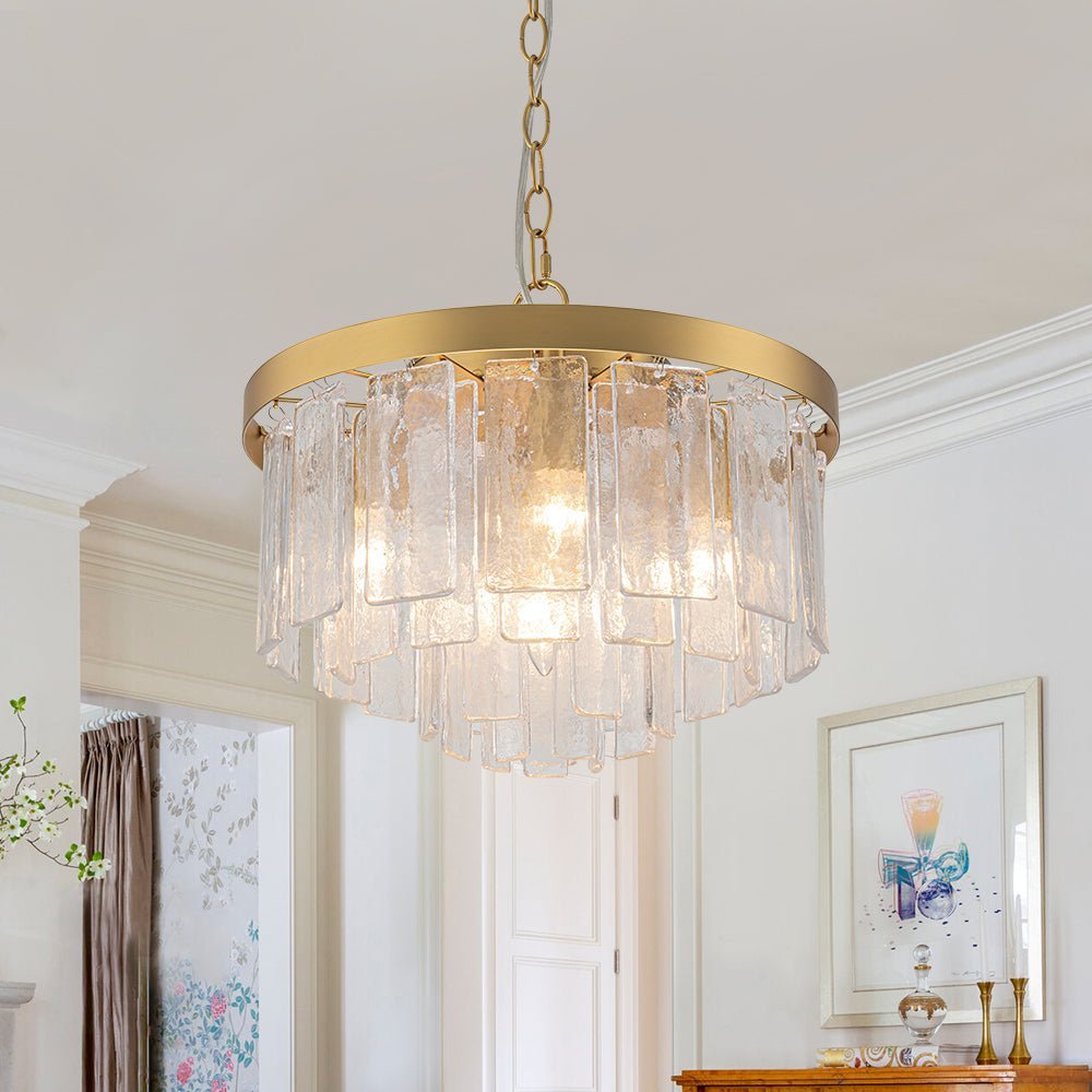 Five-Tier Rippled Glass Ceiling Light with Metal Frame for Dining Room, Kitchen & Bedroom | Thomler