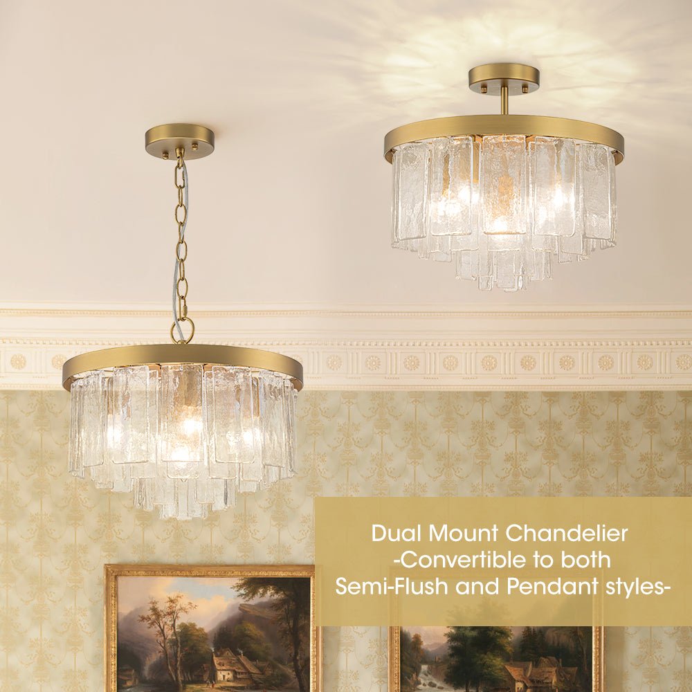 Five-Tier Rippled Glass Ceiling Light with Metal Frame for Dining Room, Kitchen & Bedroom | Thomler