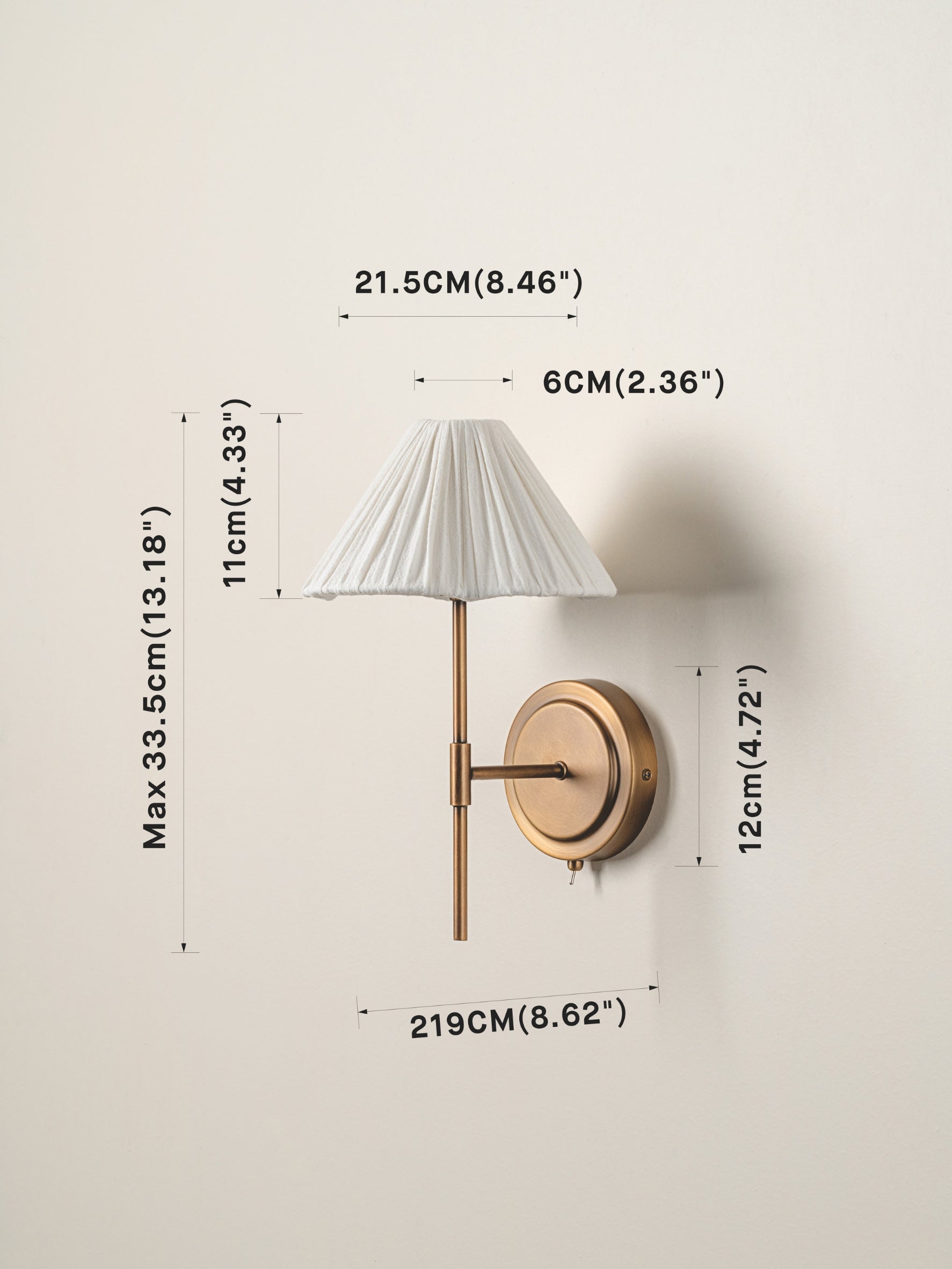 Wall Lamp Linen Pleated Shade G9 21.5 cm Brass Bedroom Bedside Reading Light Scandinavian Hallway Sconce | Thomler