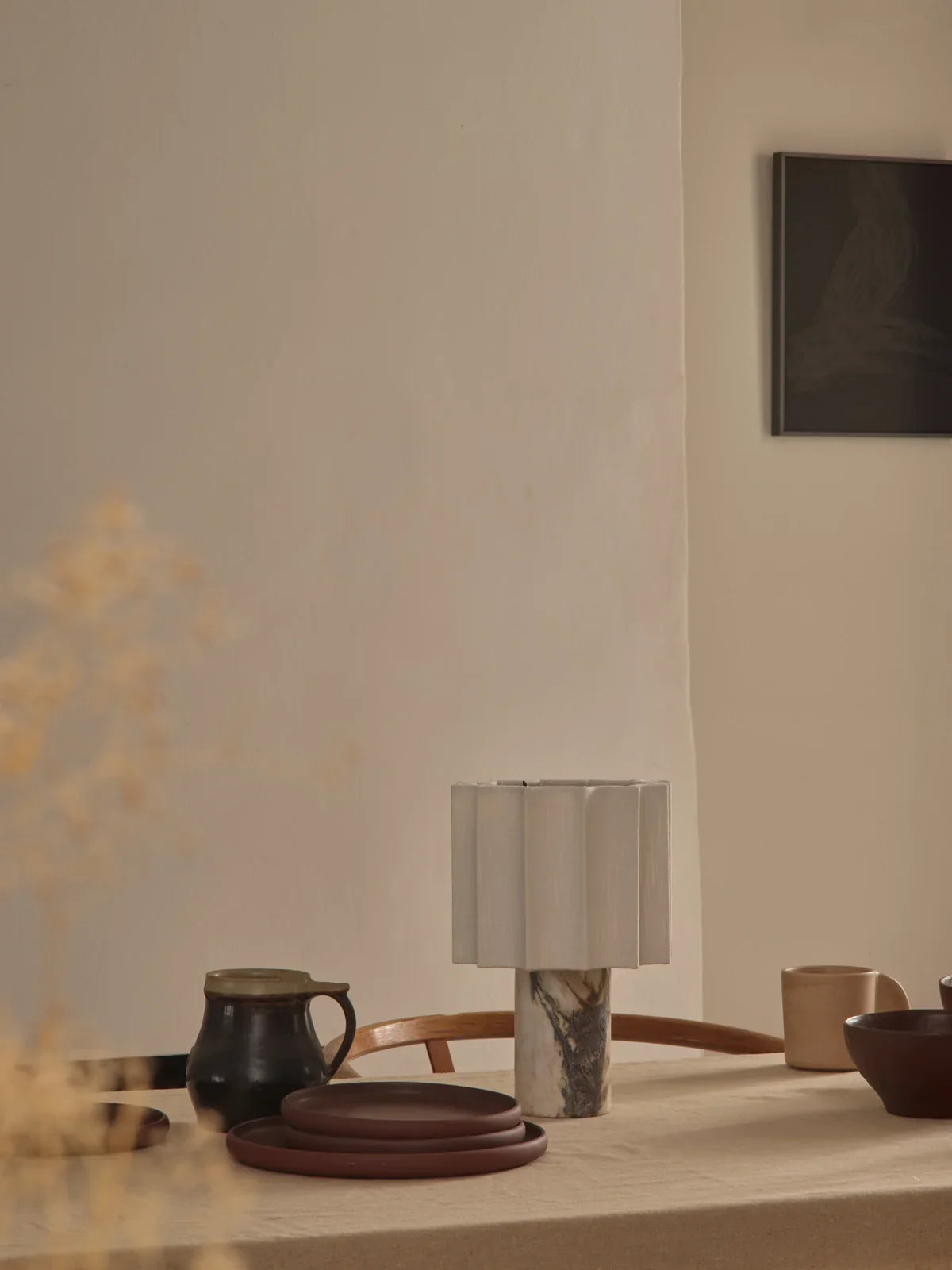 Battery-Powered LED Accent Light with Stone Base and Fabric Diffuser for Tabletops | Thomler