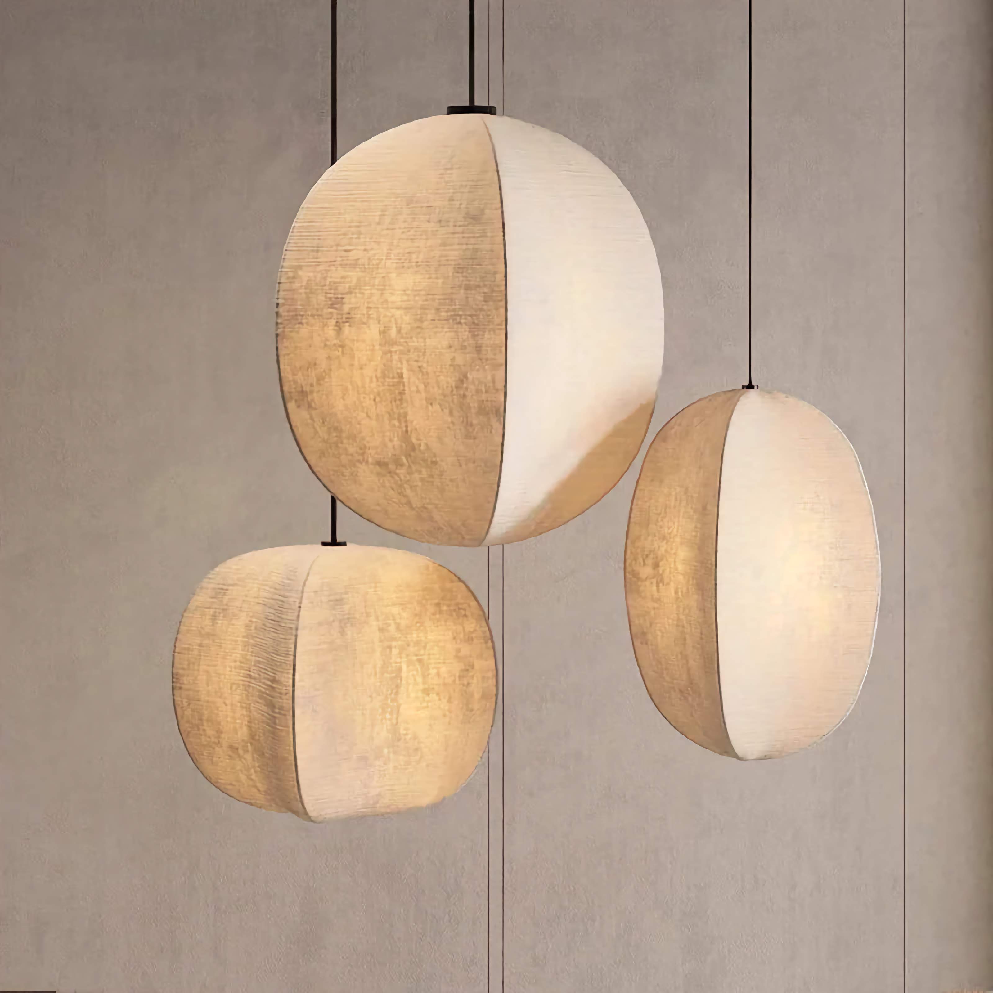 Pendant Light Linen Globe 12 W Beige Hanging Kitchen Island Dining Room Boho Coastal Ceiling Fixture Set | Thomler