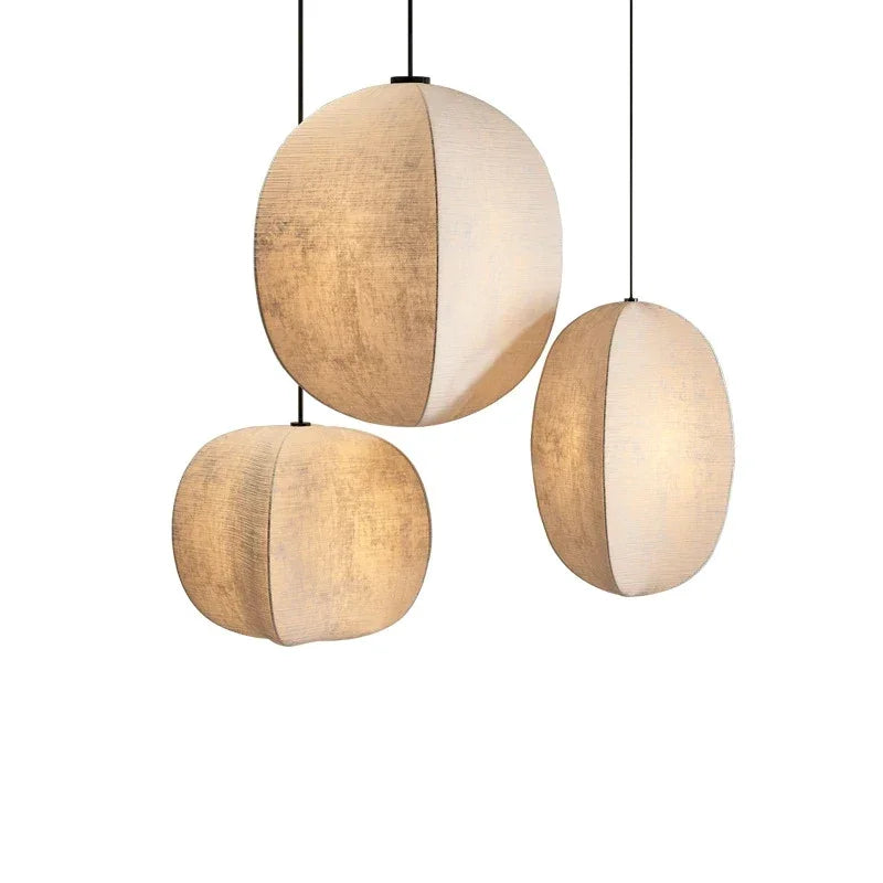 Pendant Light Linen Globe 12 W Beige Hanging Kitchen Island Dining Room Boho Coastal Ceiling Fixture Set | Thomler