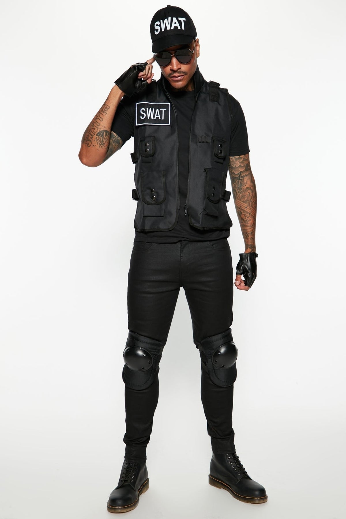 Four-Piece Operator Outfit Kit with Adjustable Tactical Vest, Stretch Cap, and Fingerless Gloves for Halloween, Costume Parties, and | Thomler