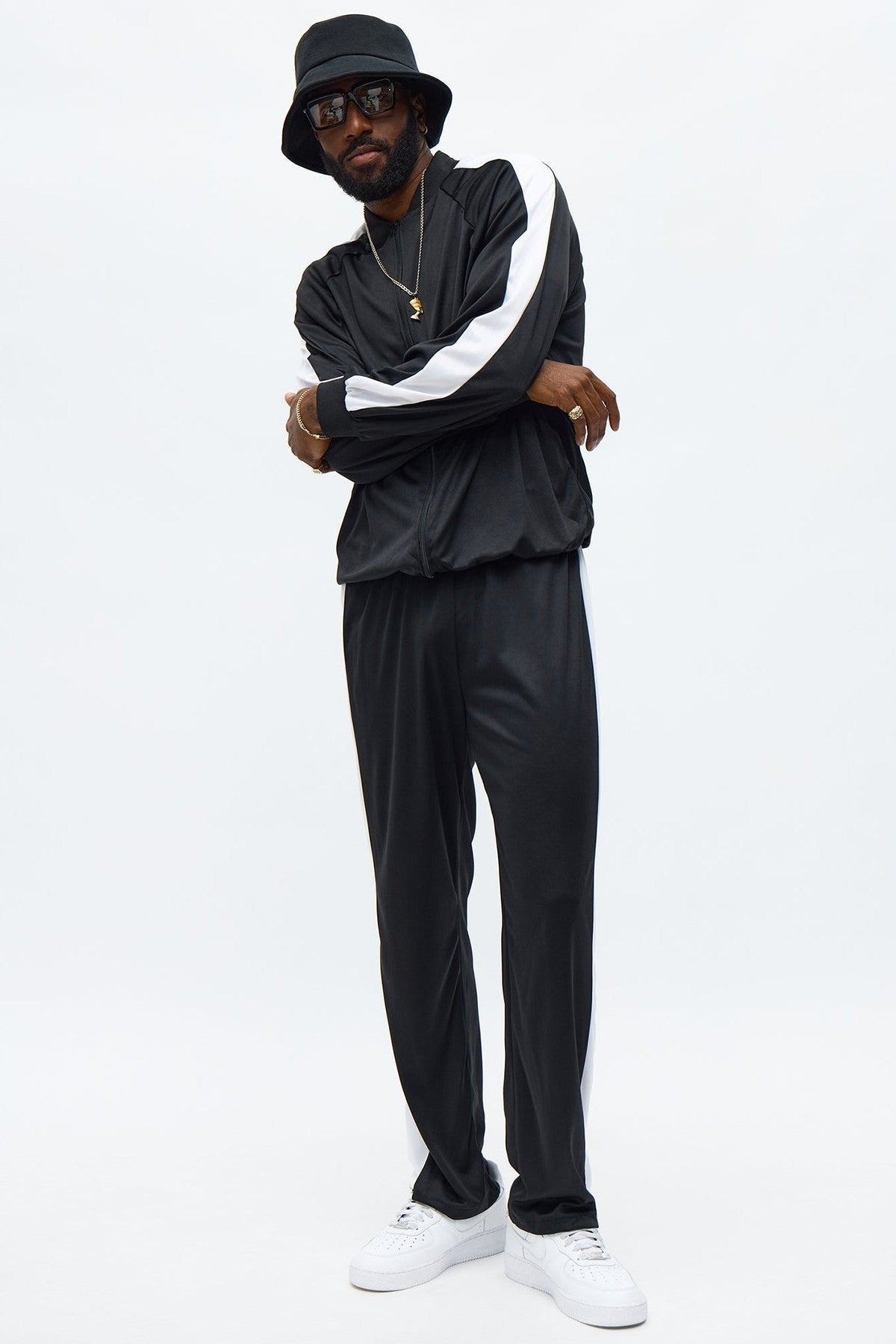 Men's Retro Two-Piece Hip-Hop Costume with Black and White Colorblocking | Thomler