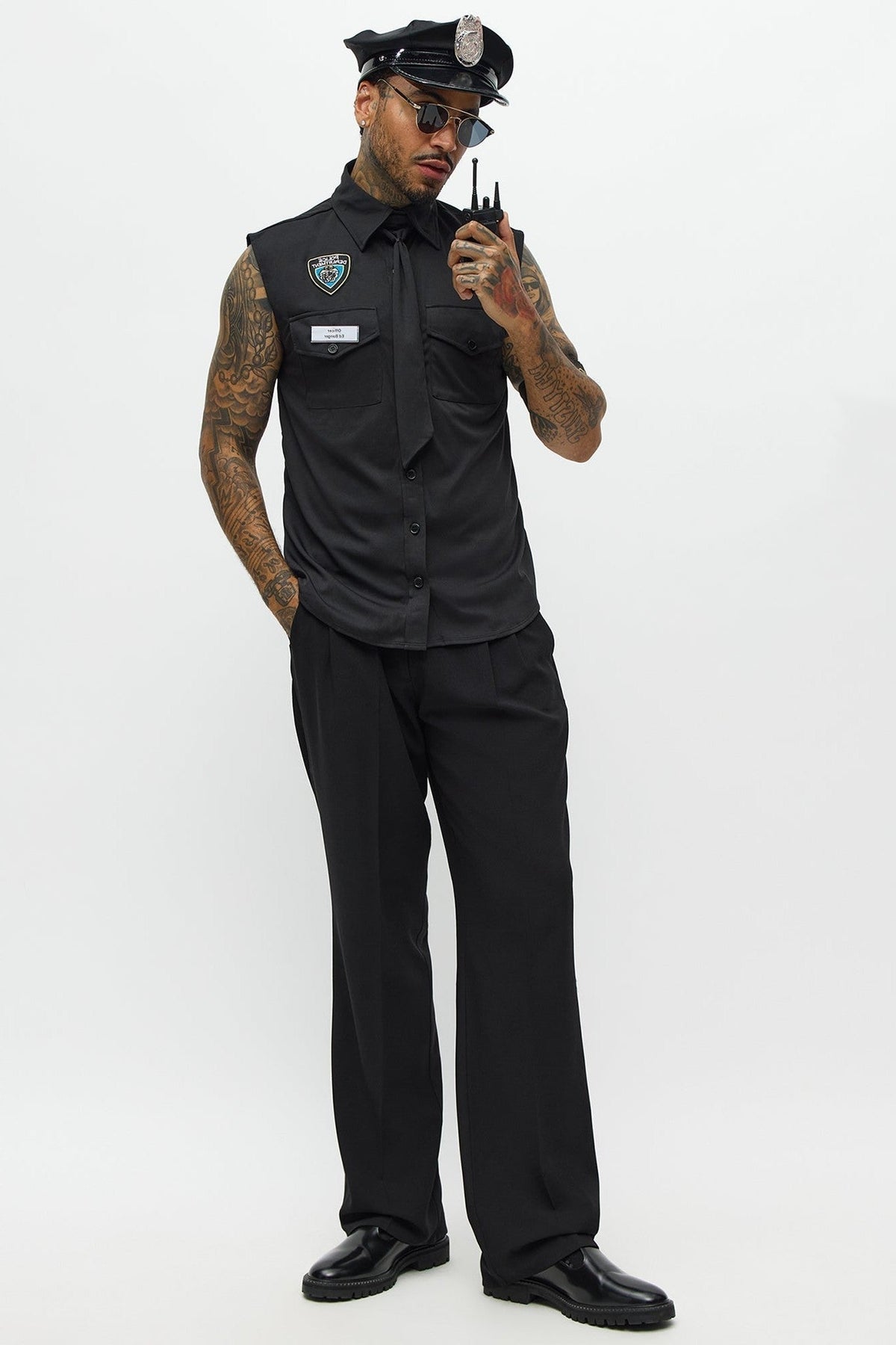 Men's Black Officer Uniform Costume Set with Matching Cap for Halloween & Theme Parties | Thomler