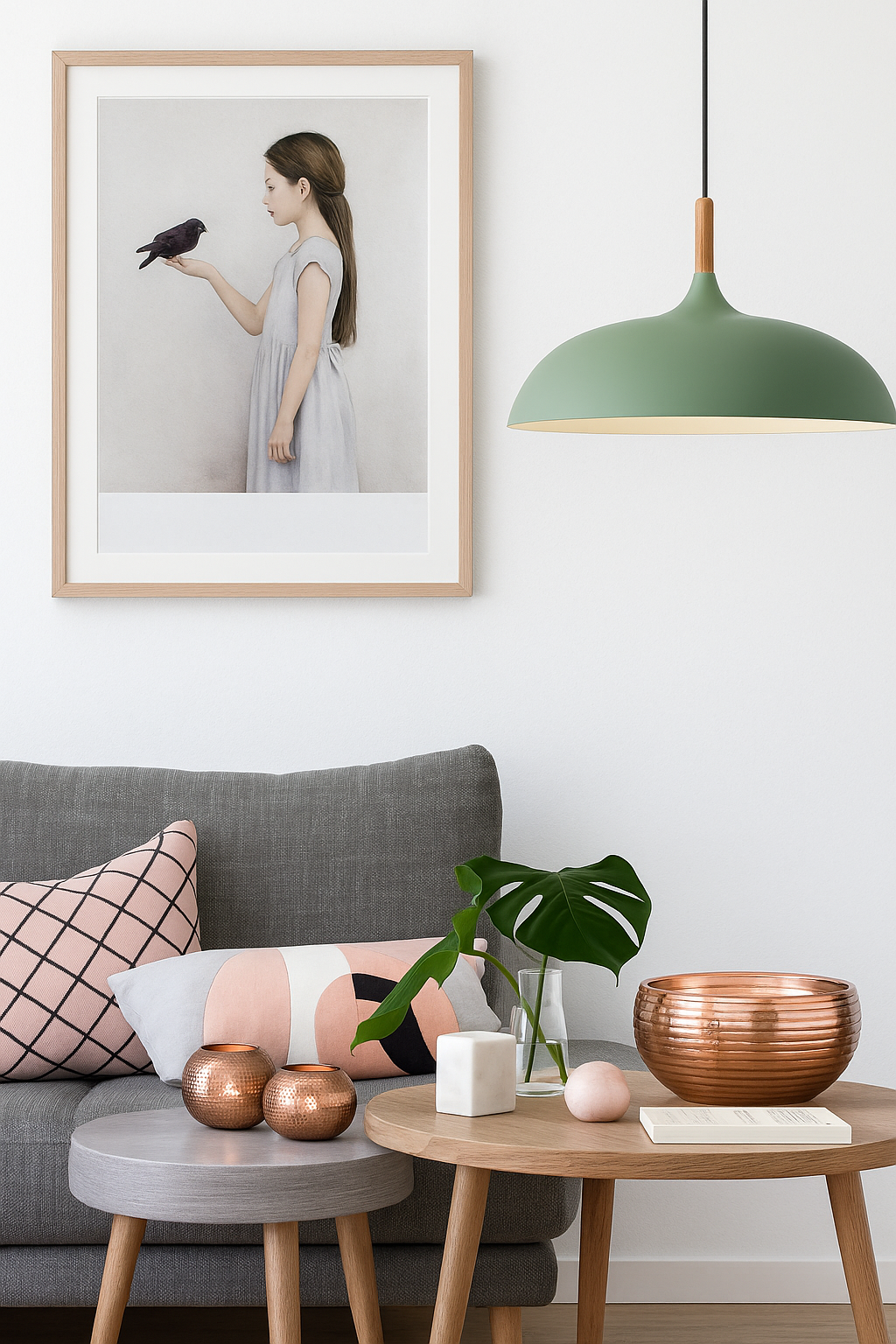 Pendant Light Aluminium Wood 35.0 cm Pastel Dining Room Kitchen Island Hanging Ceiling Lamp E27 Retro Dome Globe | Thomler