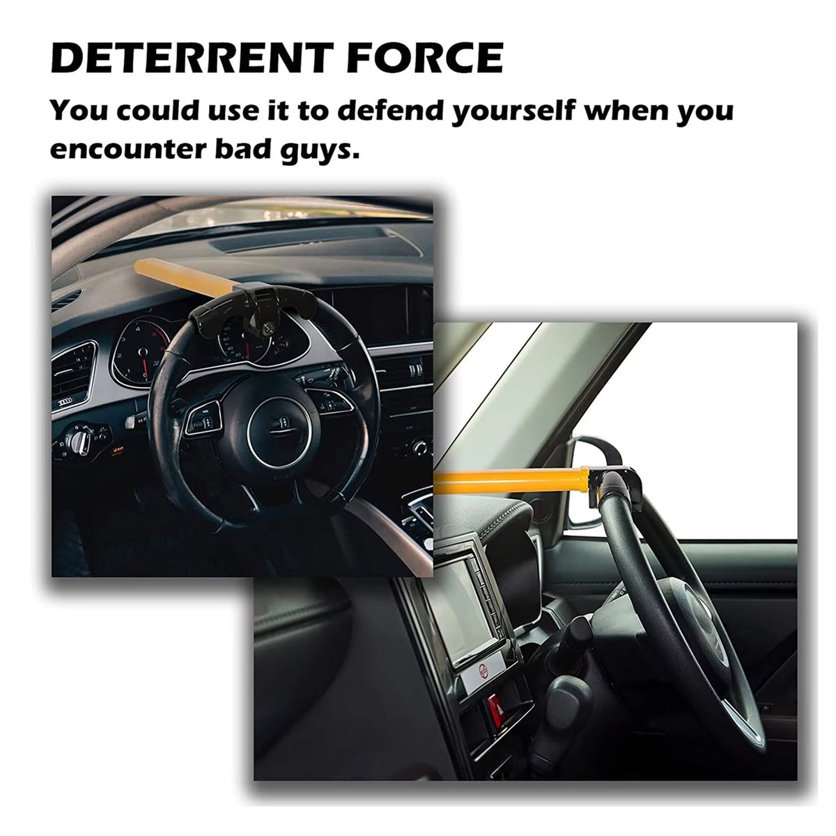 Steering Wheel Security Bar – Heavy-Duty Anti-Theft Device for Cars, Trucks & SUVs – High-Visibility Yellow Iron T-Bar Immobilizer | Thomler
