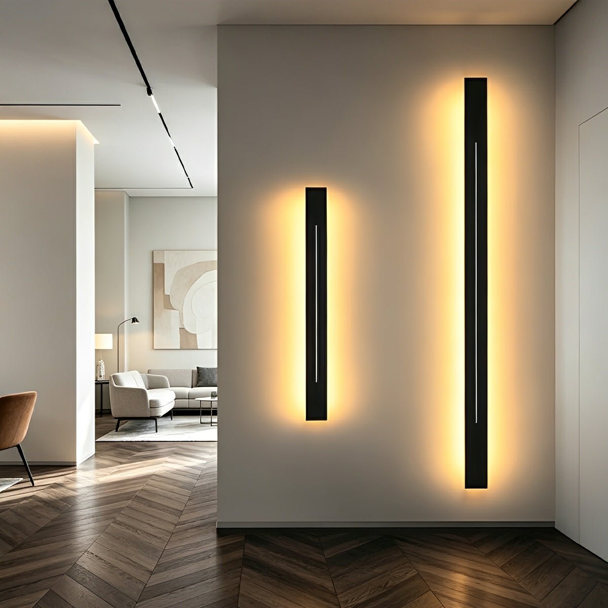 Sleek Linear LED Wall Sconce for Bedroom Living Room Vanity – Iron Acrylic Fixture 24-47 Inch Dimmable Hardwired | Thomler